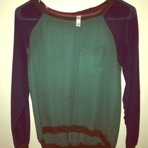 Green and navy blue blouse